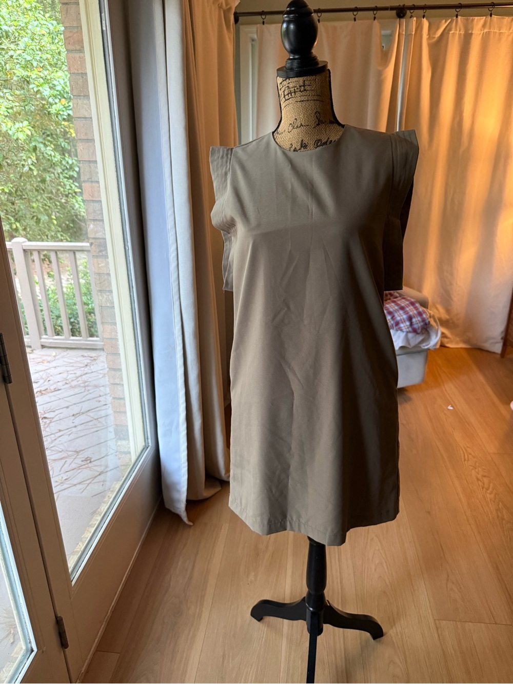 THML Olive-Taupe Sleeveless Shift Mini Dress